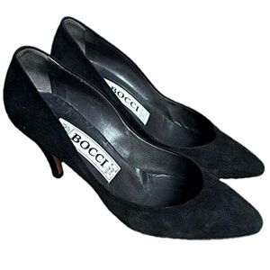 Vintage 80's Bocci Black Suede Pumps Shoes Made In Italy - Size 37.5 EU